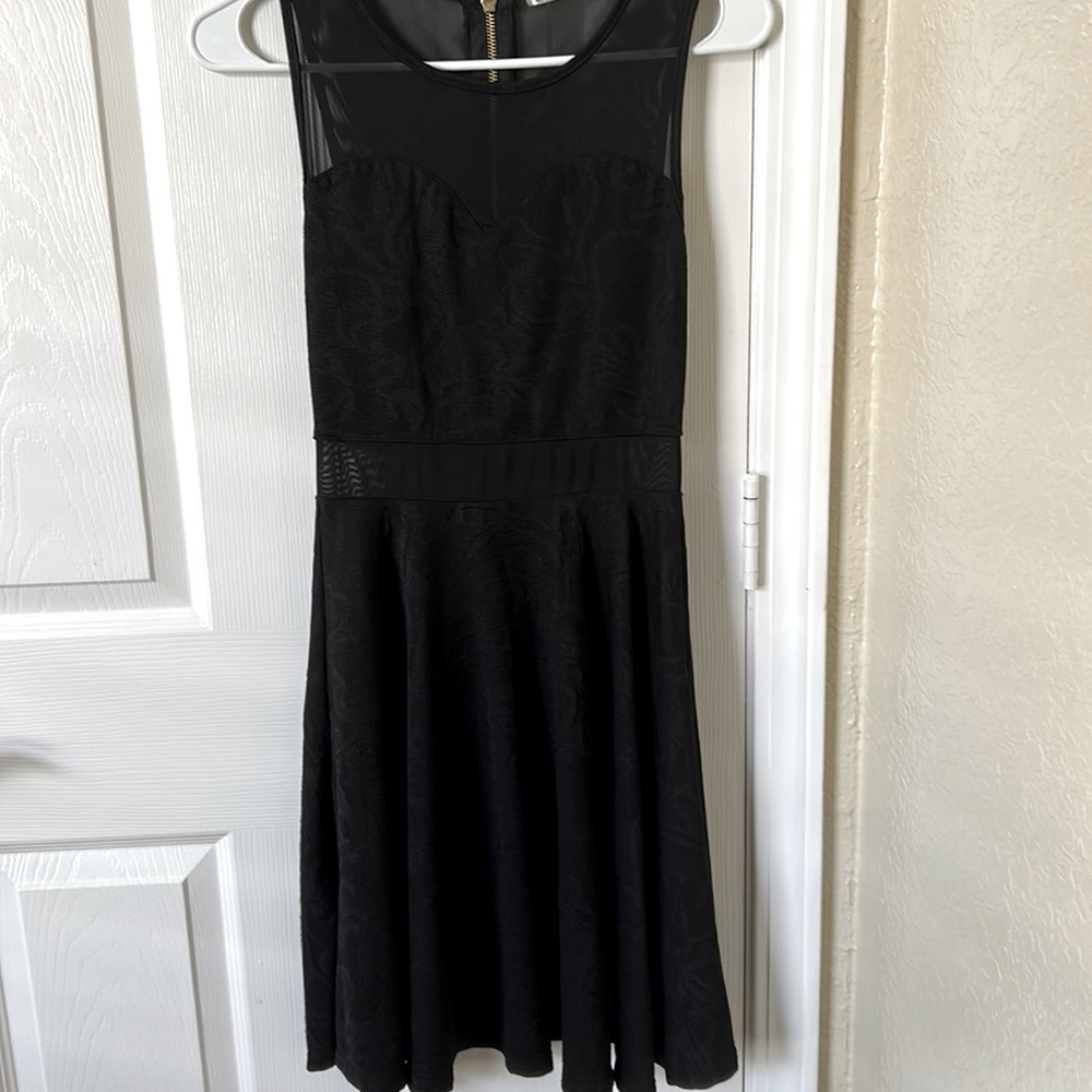 Liberty love, black Aline dress with gold zipper in back, size small